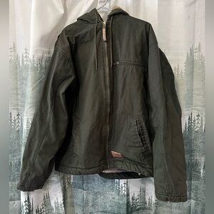 Men’s C.E. Schmidt canvas winter work jacket, faux wool lined, green color, XLT